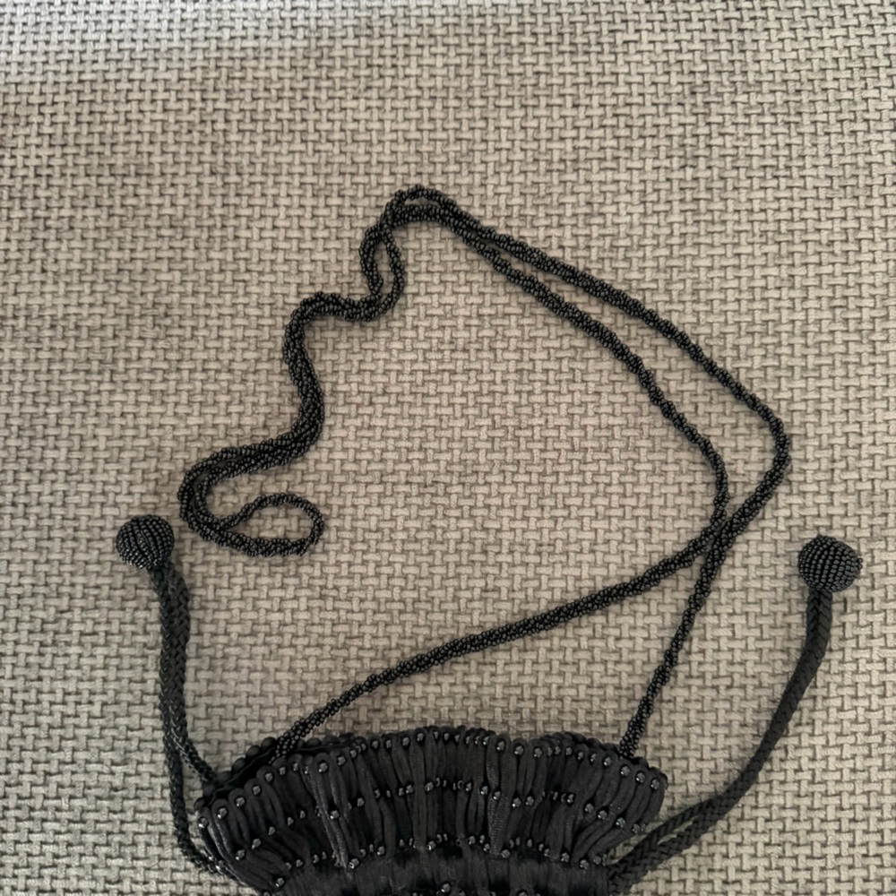 Black Beaded Mini Drawstring Pouch Bag Vanessa We… - image 8